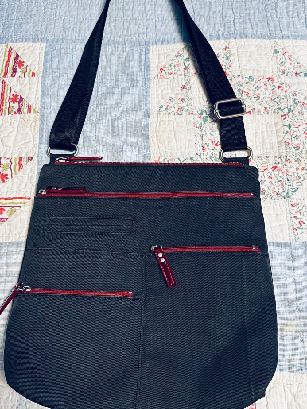 Black Highway Shoulder Bag with Red Trim